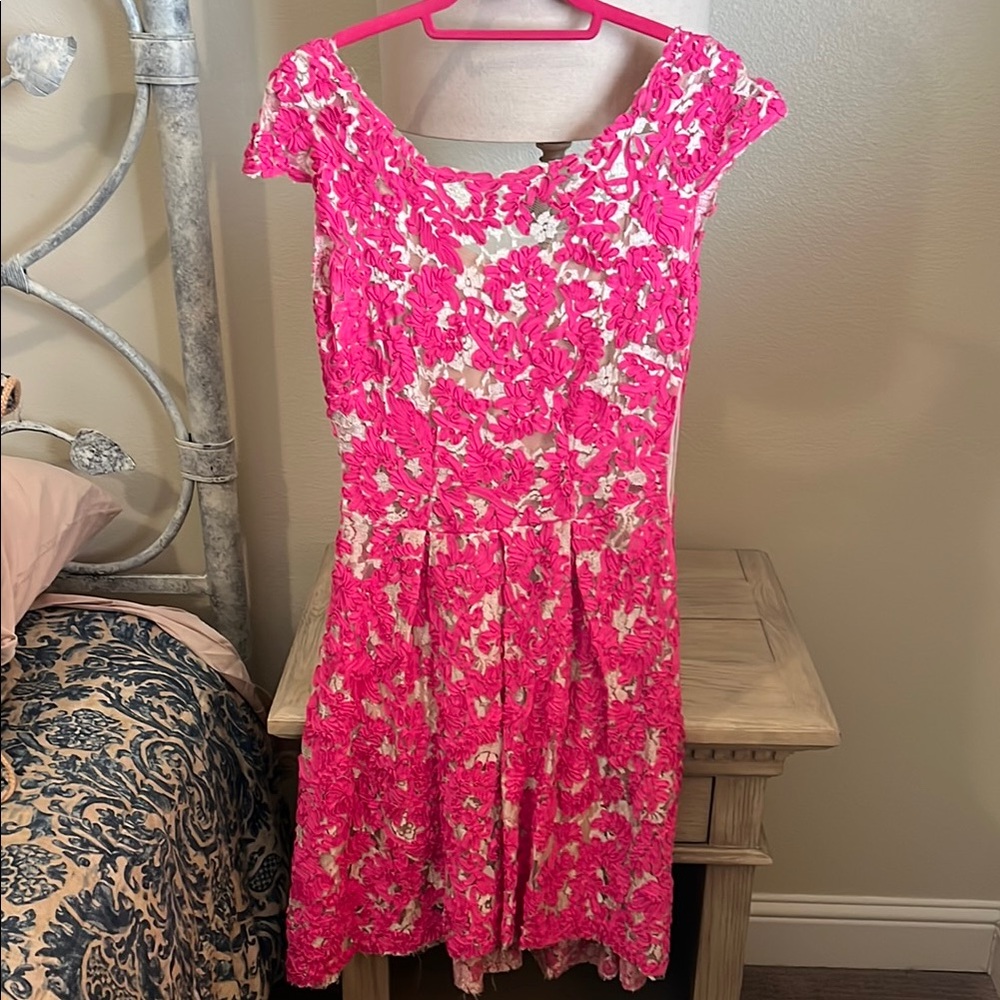 Lace Floral Dress in Pink and White